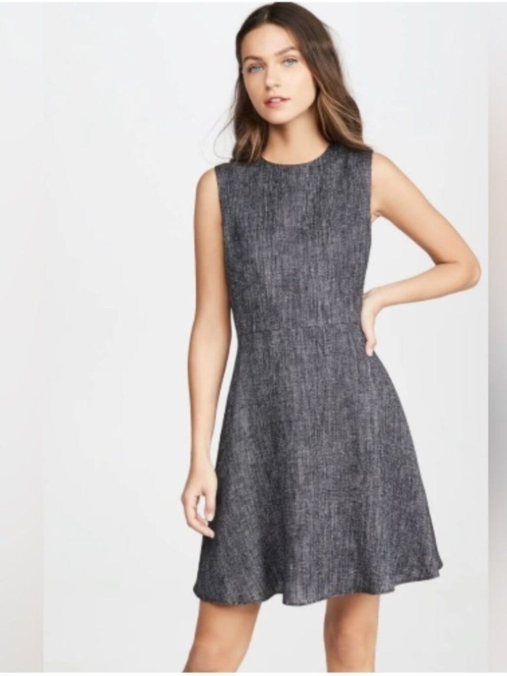 Nwt Theory Dart Mini A-Line Dress Linen Blend Sleeveless Herringbone 10